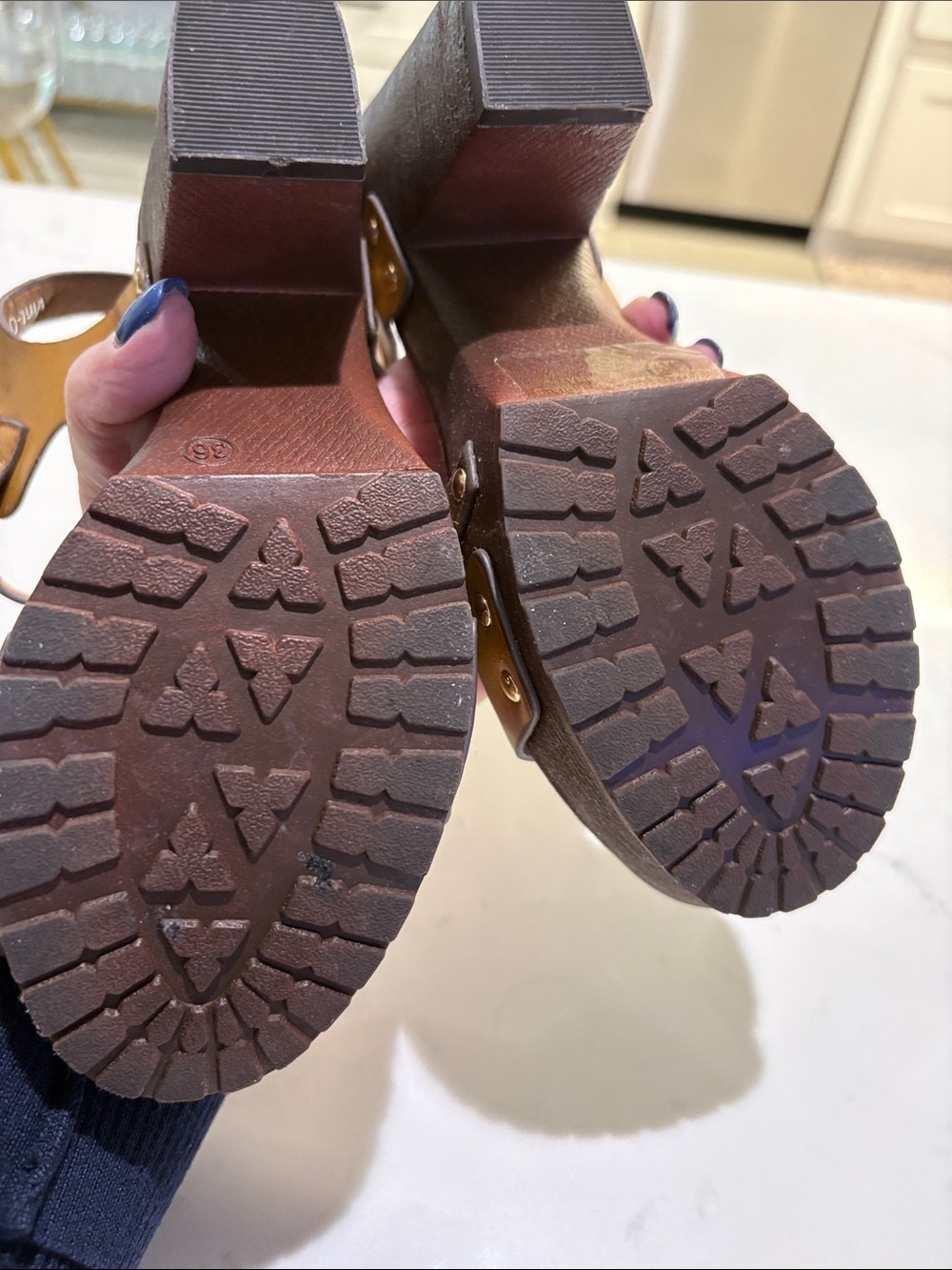 Nature Breeze Tan Wedge Sandals with Rhinestone Accent - Picture 4 of 6